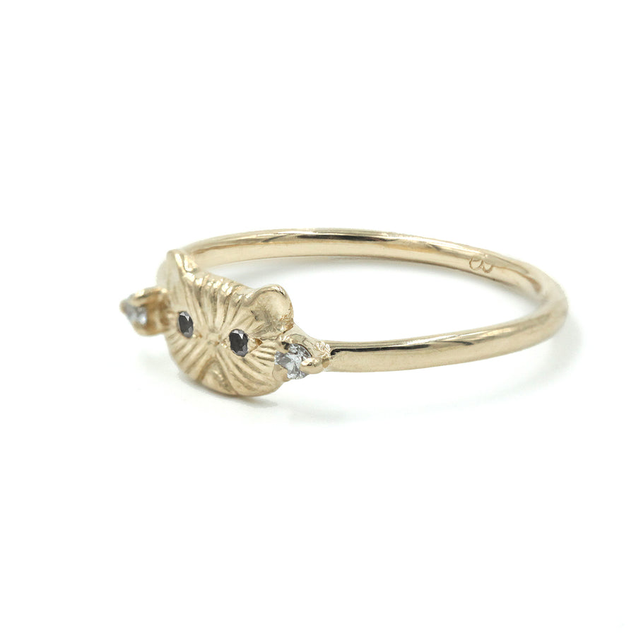 Black Diamond Ponyo Supreme Persian Cat Ring 14k Yellow Gold