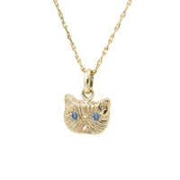 Blue Sapphire Ponyo Supreme Persian Cat Pendant 14k Yellow Gold