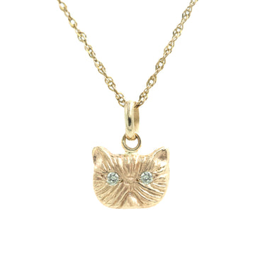 Green Sapphire Ponyo Supreme Persian Cat Pendant 14k Yellow Gold